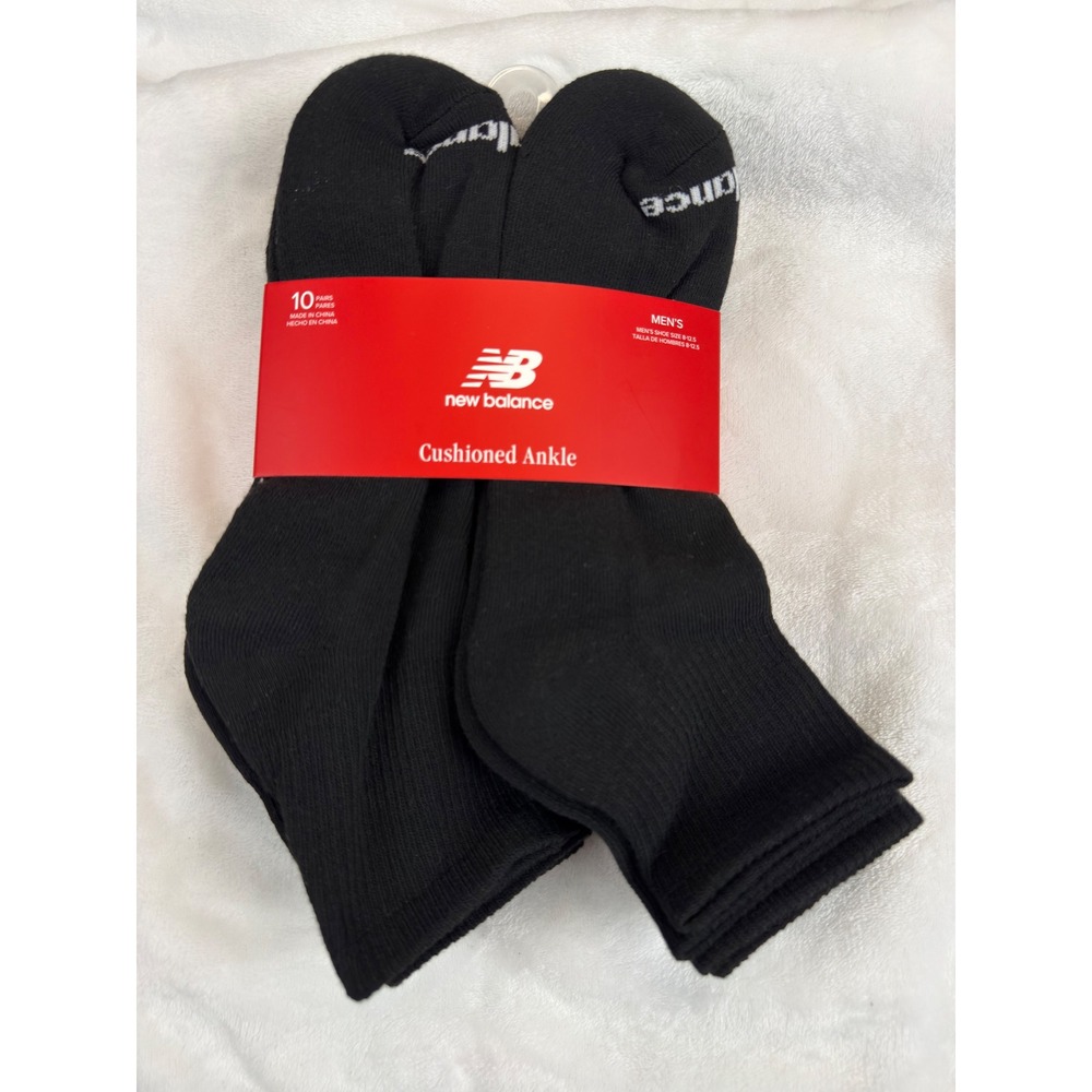 New Balance Mens Cushioned Ankle Socks 10 Pair Pack Black Shoe Sz 8-12.5 New